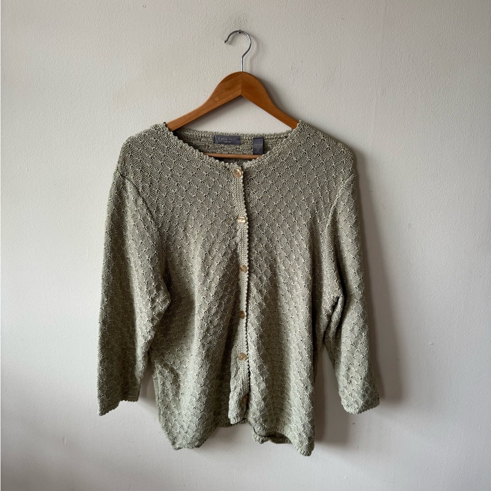 Kate Hill Olive Green Open-Stitch Button Cardigan - Picture 5 of 8